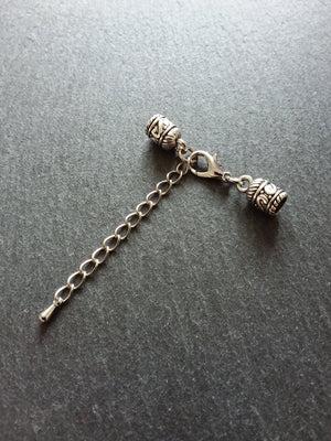 4 or 20 Antique Silver Patterned Rounded End Cap Sets for 4.5mm Cord with Extender Chain (4.8mm caps)