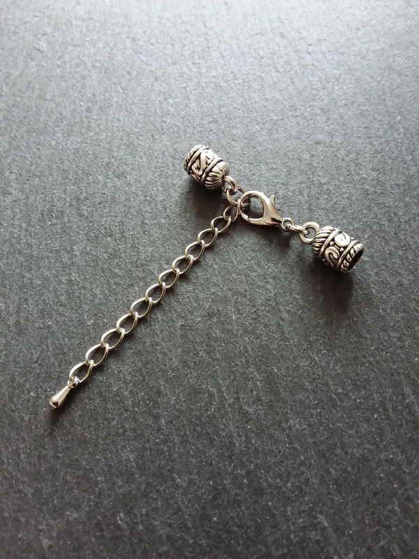 4 or 20 Antique Silver Patterned Rounded End Cap Sets for 4.5mm Cord with Extender Chain (4.8mm caps)