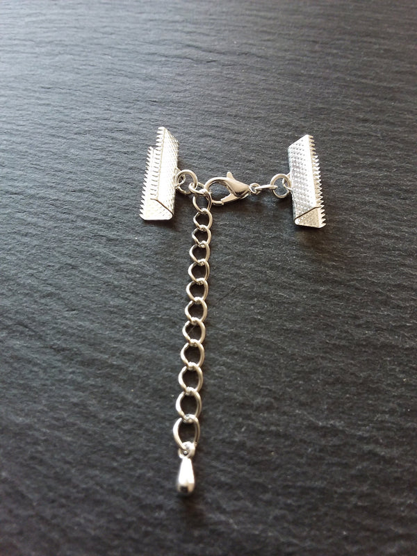 5 or 25 Silver Plated Crimp End Sets for 20mm (13/16") Wide Chokers with Extender Chain