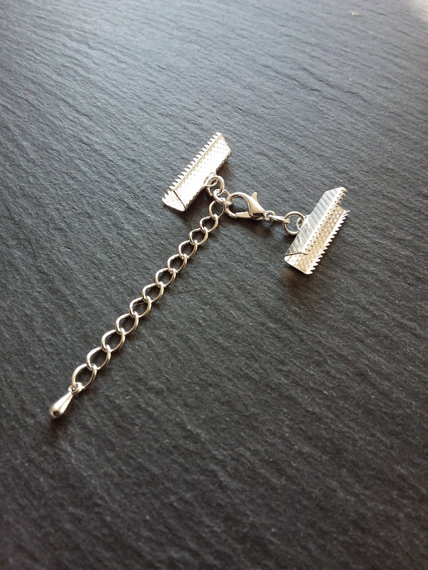 5 or 25 Silver Plated Crimp End Sets for 20mm (13/16") Wide Chokers with Extender Chain