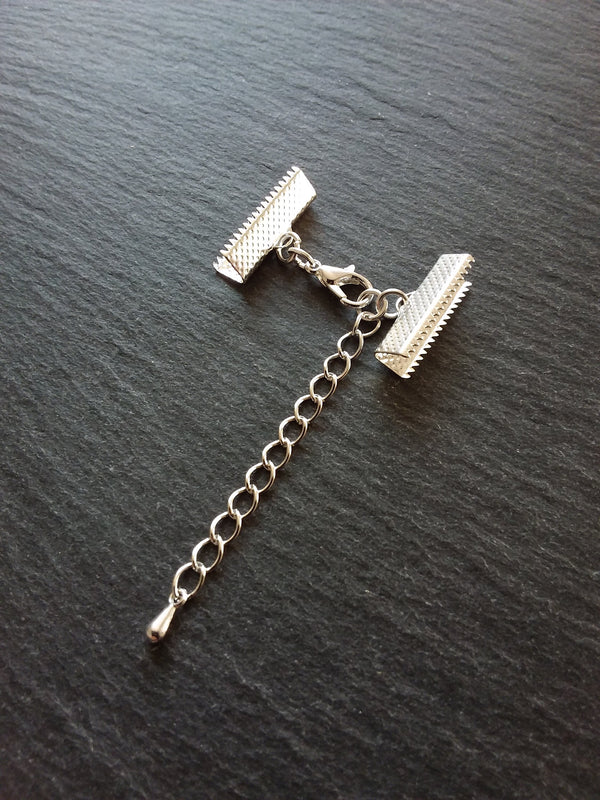 5 or 25 Silver Plated Crimp End Sets for 20mm (13/16") Wide Chokers with Extender Chain