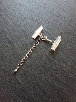 5 or 25 Silver Plated Crimp End Sets for 20mm (13/16") Wide Chokers with Extender Chain