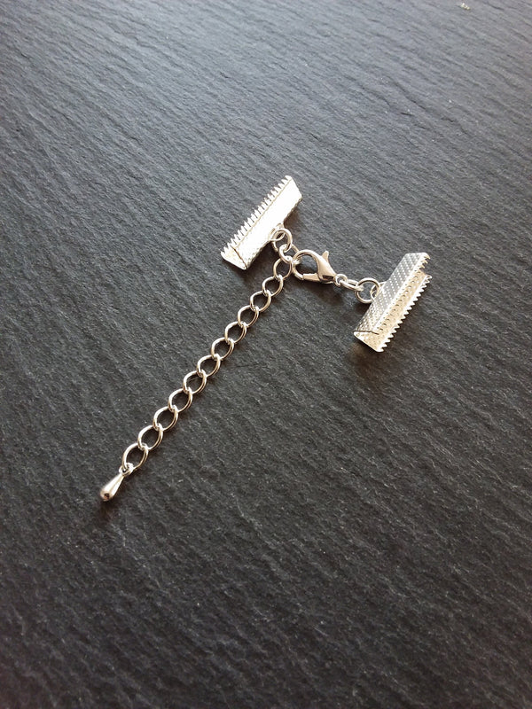 5 or 25 Silver Plated Crimp End Sets for 20mm (13/16") Wide Chokers with Extender Chain