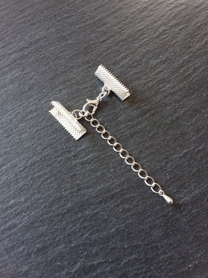 5 or 25 Silver Plated Crimp End Sets for 20mm (13/16") Wide Chokers with Extender Chain