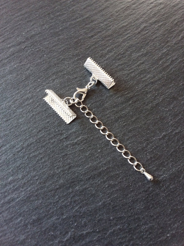 5 or 25 Silver Plated Crimp End Sets for 20mm (13/16") Wide Chokers with Extender Chain