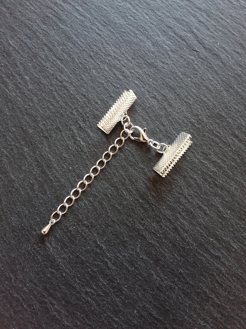 5 or 25 Silver Plated Crimp End Sets for 20mm (13/16") Wide Chokers with Extender Chain