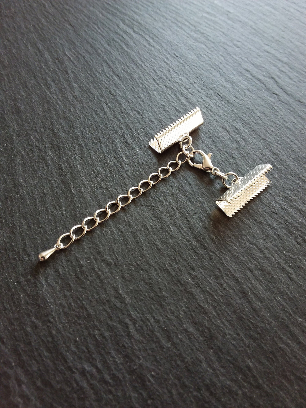 5 or 25 Silver Plated Crimp End Sets for 20mm (13/16") Wide Chokers with Extender Chain
