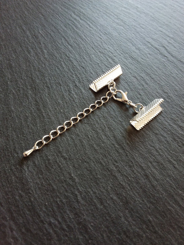 5 or 25 Silver Plated Crimp End Sets for 20mm (13/16") Wide Chokers with Extender Chain