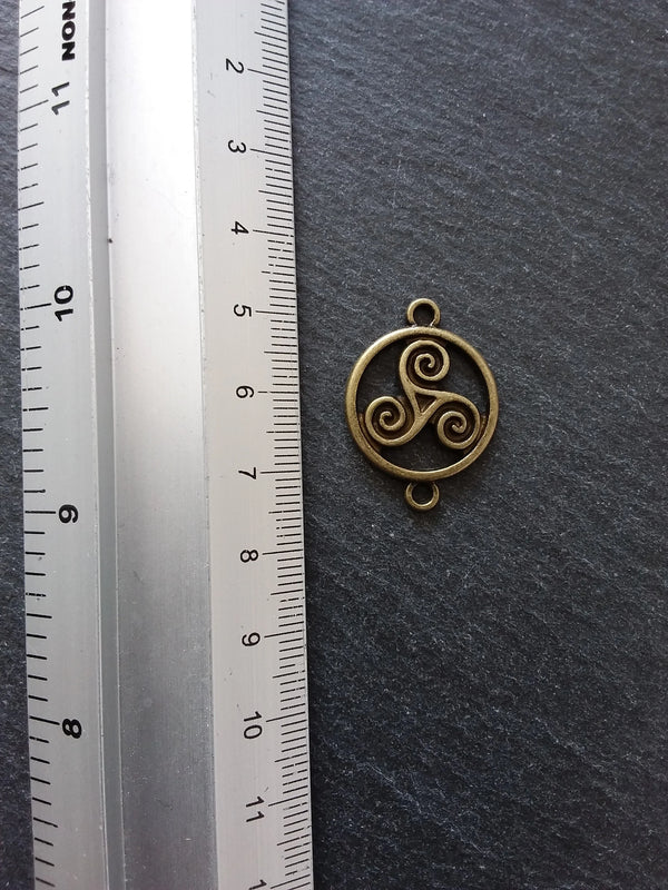 6 or 30 Triple Spiral Triskelion Celtic Connector Charms Antique Bronze Tone Round  28x20mm - ContentedCatz