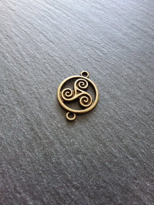 6 or 30 Triple Spiral Triskelion Celtic Connector Charms Antique Bronze Tone Round  28x20mm - ContentedCatz