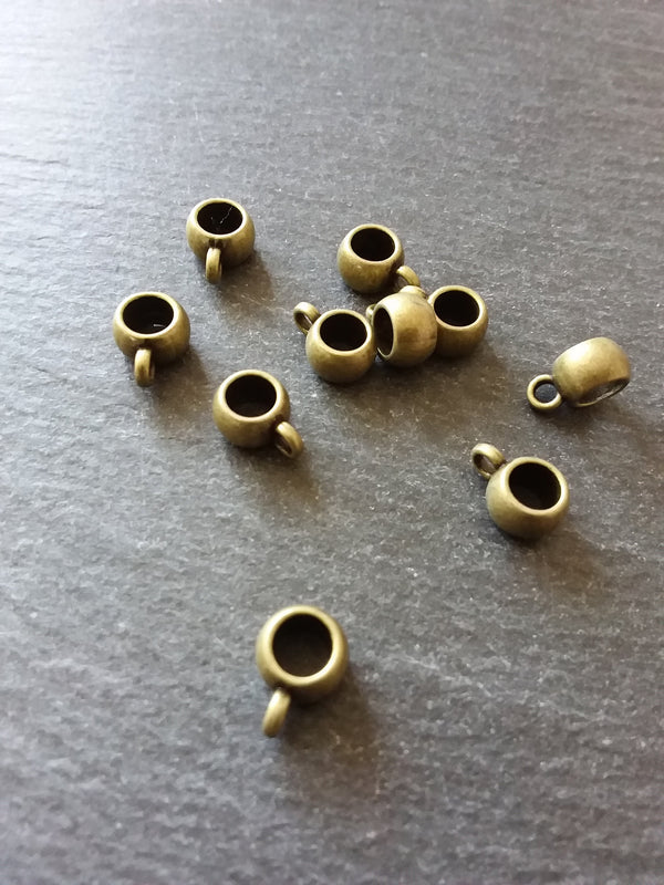 10 or 50 Antique Bronze 8mm Bail Beads Plain Smooth 11x8x5mm. Large 5mm Hole