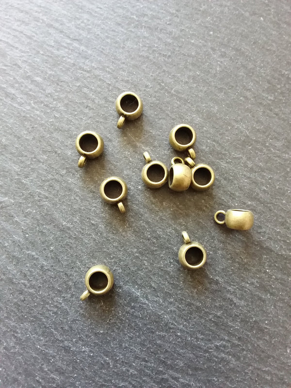 10 or 50 Antique Bronze 8mm Bail Beads Plain Smooth 11x8x5mm. Large 5mm Hole