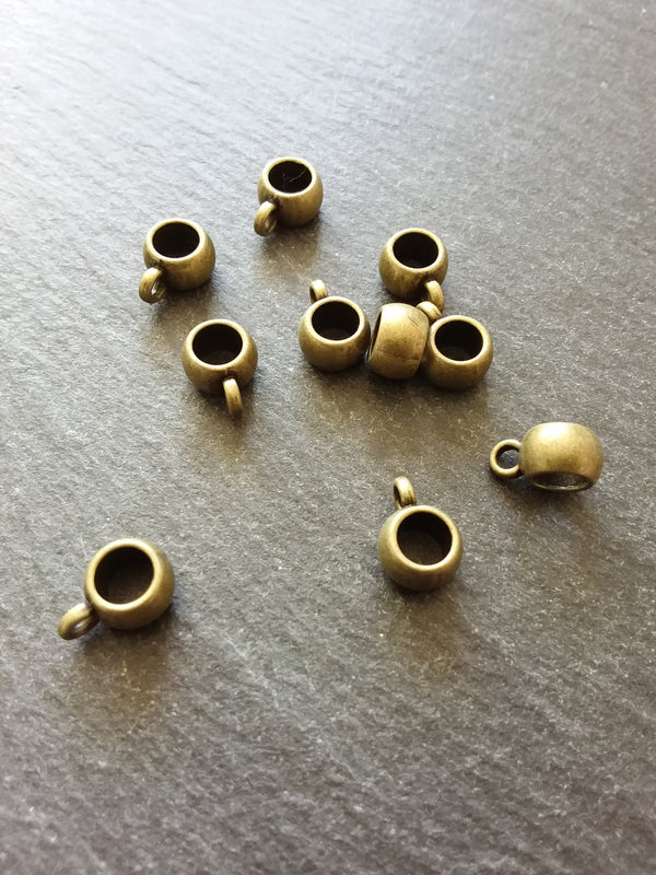 10 or 50 Antique Bronze 8mm Bail Beads Plain Smooth 11x8x5mm. Large 5mm Hole