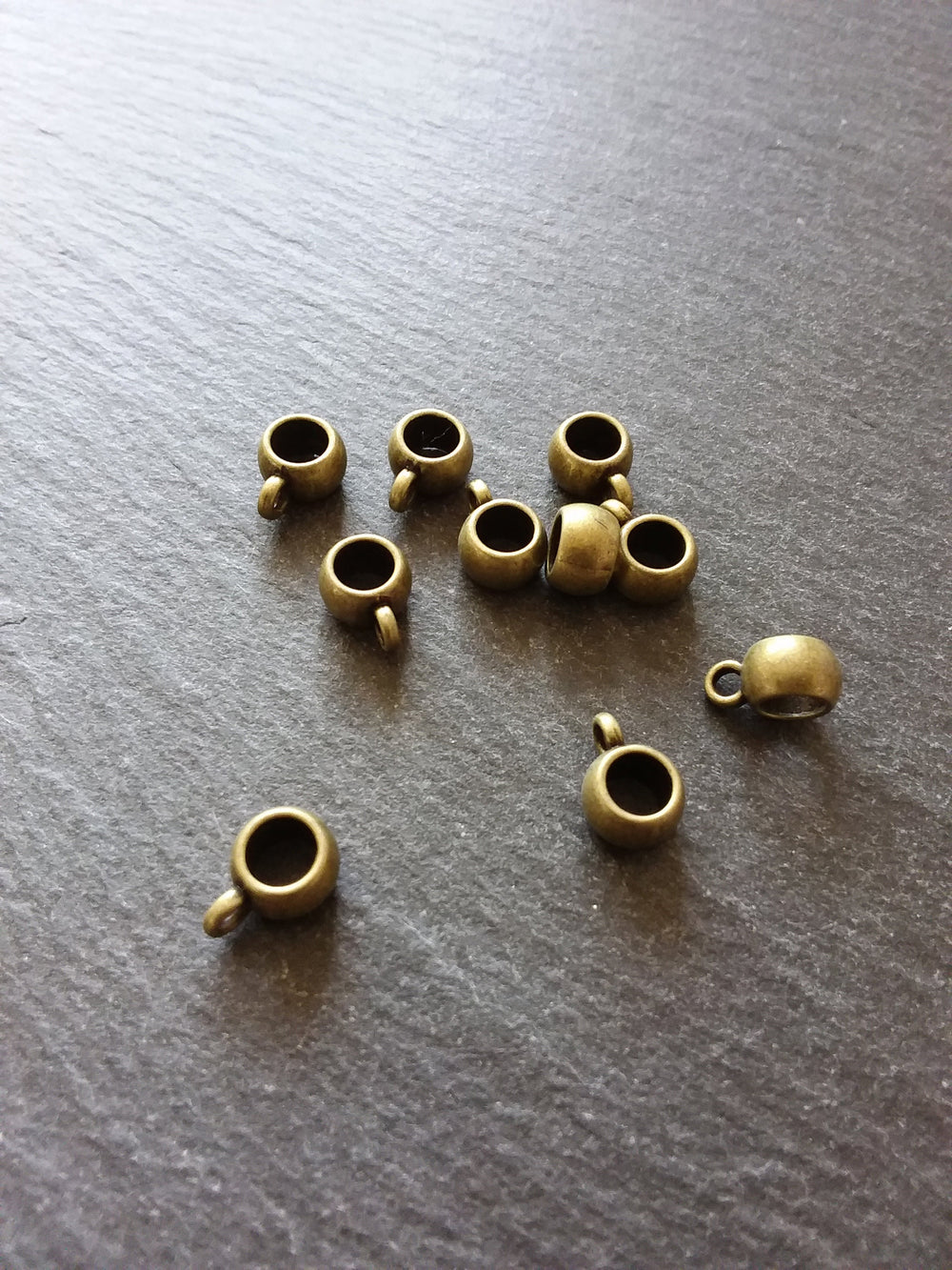 10 or 50 Antique Bronze 8mm Bail Beads Plain Smooth 11x8x5mm. Large 5mm Hole