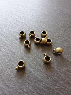 10 or 50 Antique Bronze 8mm Bail Beads Plain Smooth 11x8x5mm. Large 5mm Hole