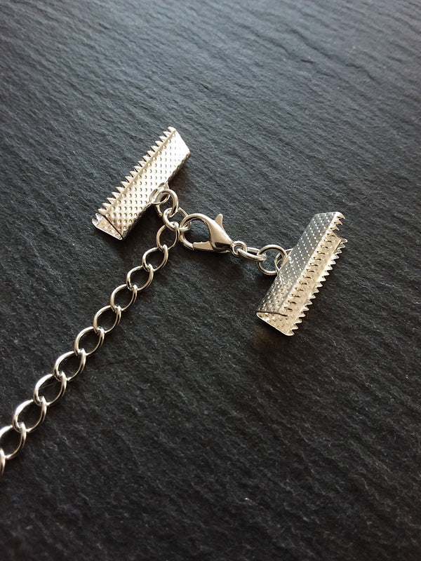 5 or 25 Silver Plated Crimp End Sets for 20mm (13/16") Wide Chokers with Extender Chain