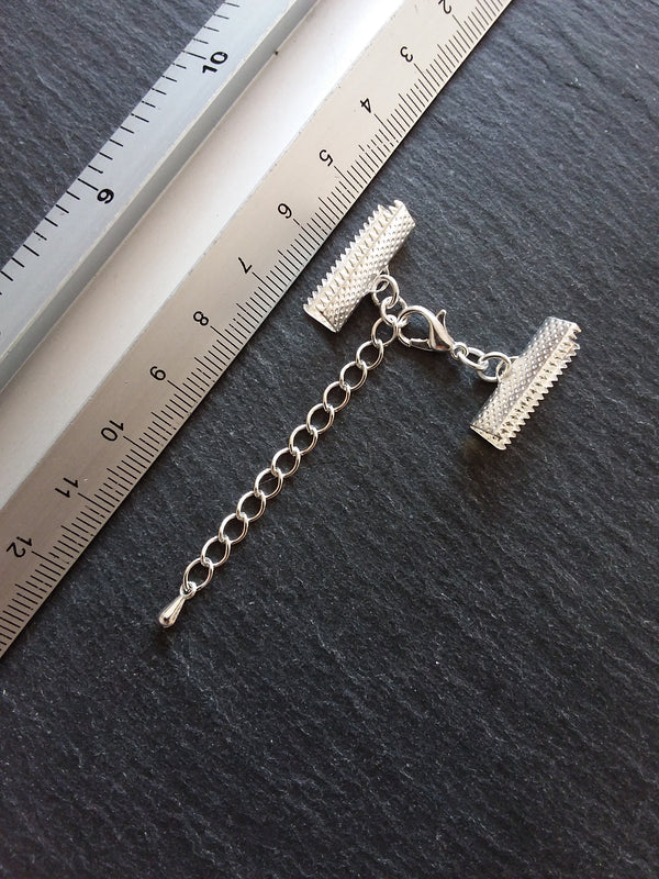 5 or 25 Silver Plated Crimp End Sets for 20mm (13/16") Wide Chokers with Extender Chain