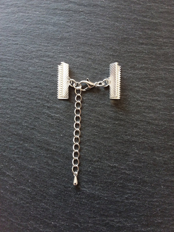 5 or 25 Silver Plated Crimp End Sets for 20mm (13/16") Wide Chokers with Extender Chain