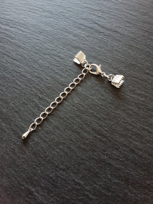 5 or 25 Silver Plated Crimp End Sets for 6mm (1/4") Wide Ribbon with Extender Chain for Chokers & Bracelets