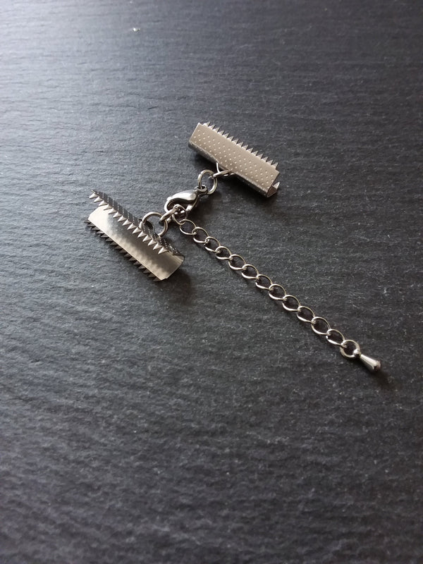 4 or 20 Stainless Steel Patterned Crimp End Sets for 25mm (1 inch) Ribbon with Lobster Clasps & Extender Chain