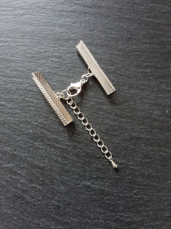 5 or 25 Silver Plated Crimp End Sets for 35mm (1 3/8") Wide Chokers with Extender Chain