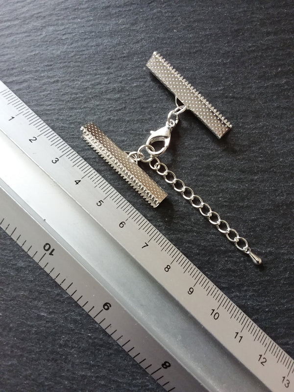 5 or 25 Silver Plated Crimp End Sets for 35mm (1 3/8") Wide Chokers with Extender Chain