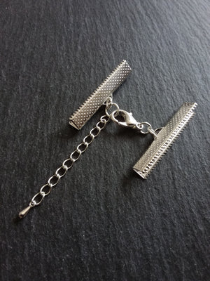 5 or 25 Silver Plated Crimp End Sets for 35mm (1 3/8") Wide Chokers with Extender Chain