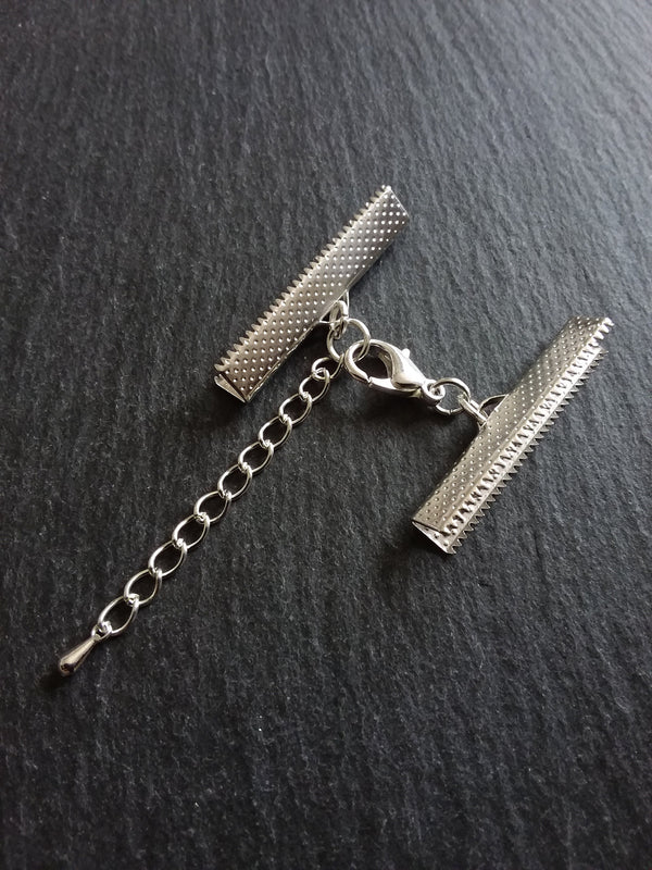 5 or 25 Silver Plated Crimp End Sets for 35mm (1 3/8") Wide Chokers with Extender Chain
