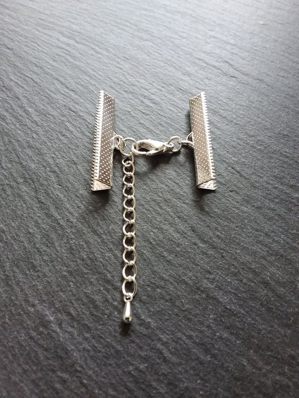 5 or 25 Silver Plated Crimp End Sets for 35mm (1 3/8") Wide Chokers with Extender Chain