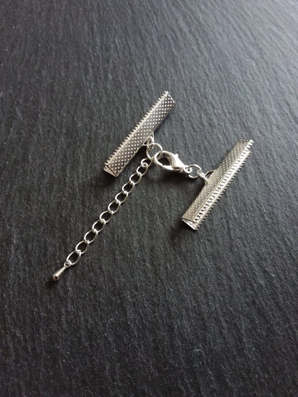 5 or 25 Silver Plated Crimp End Sets for 35mm (1 3/8") Wide Chokers with Extender Chain
