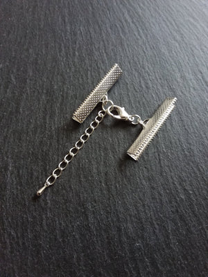 5 or 25 Silver Plated Crimp End Sets for 35mm (1 3/8") Wide Chokers with Extender Chain
