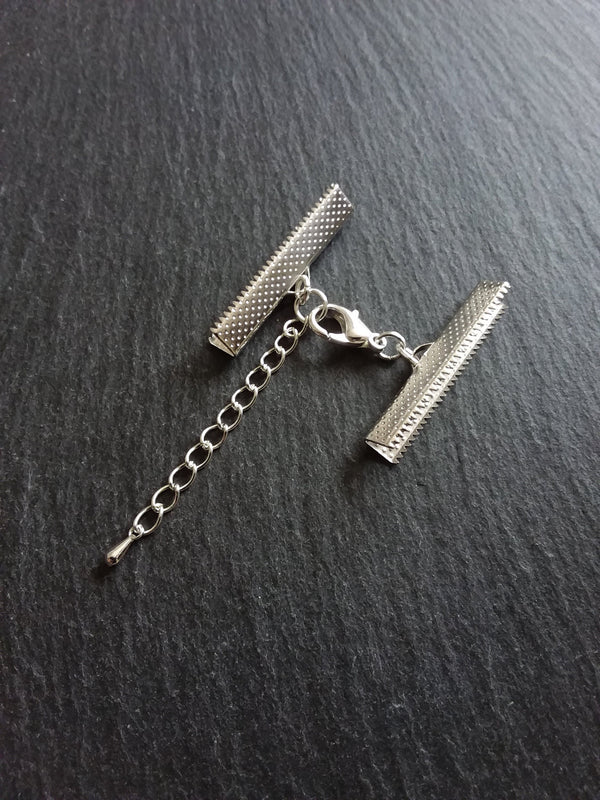 5 or 25 Silver Plated Crimp End Sets for 35mm (1 3/8") Wide Chokers with Extender Chain