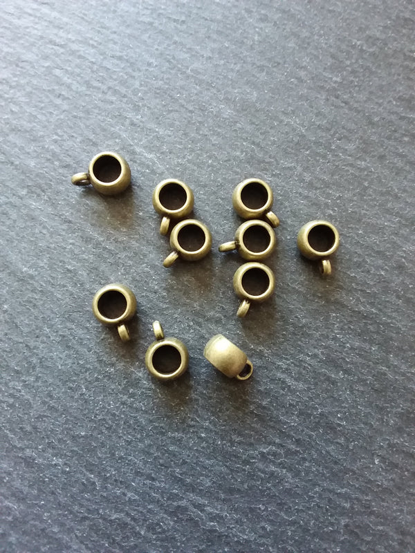 10 or 50 Antique Bronze 8mm Bail Beads Plain Smooth 11x8x5mm. Large 5mm Hole