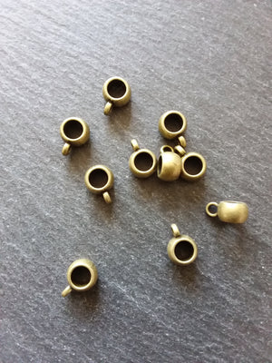 10 or 50 Antique Bronze 8mm Bail Beads Plain Smooth 11x8x5mm. Large 5mm Hole