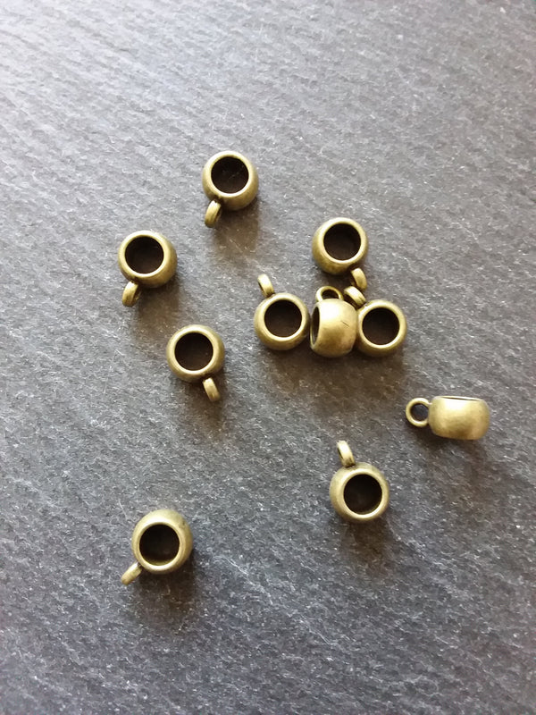 10 or 50 Antique Bronze 8mm Bail Beads Plain Smooth 11x8x5mm. Large 5mm Hole