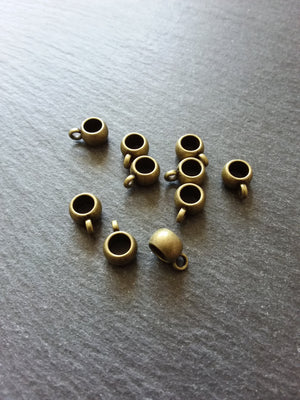 10 or 50 Antique Bronze 8mm Bail Beads Plain Smooth 11x8x5mm. Large 5mm Hole