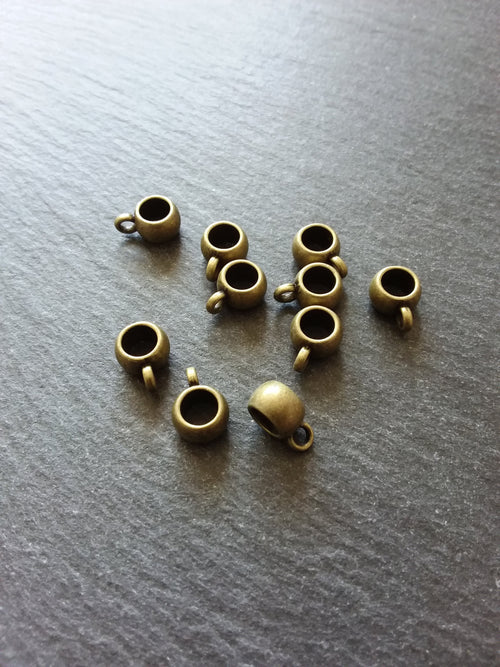 10 or 50 Antique Bronze 8mm Bail Beads Plain Smooth 11x8x5mm. Large 5mm Hole