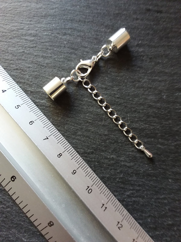 4 or 20 Silver Plated End Cap Sets for 7mm Cord (7.5mm end caps)