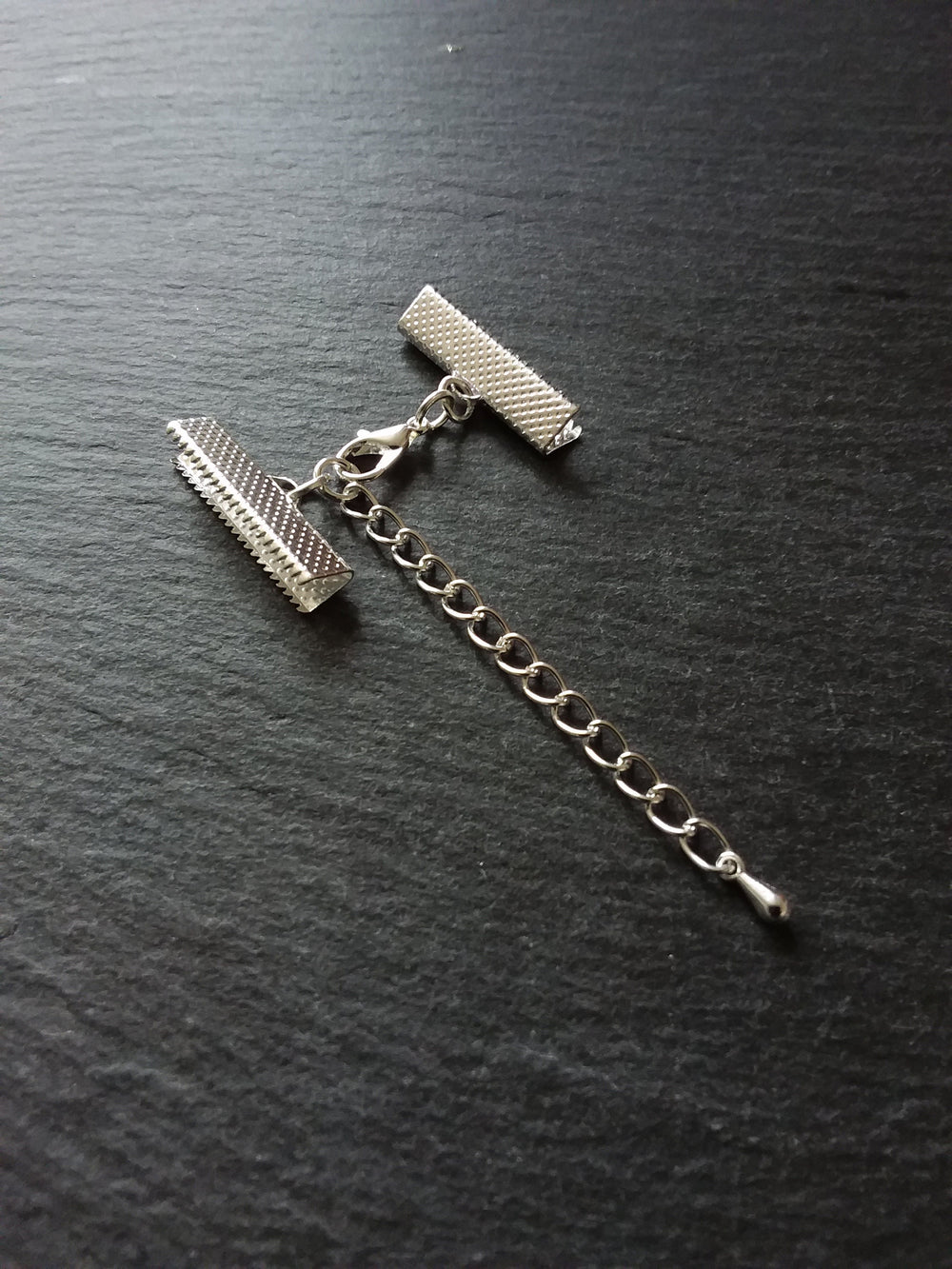 5 or 25 Silver Plated Crimp End Sets for 25mm (1 inch) Wide Ribbon Chokers with Extender Chain