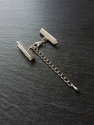 5 or 25 Silver Plated Crimp End Sets for 25mm (1 inch) Wide Ribbon Chokers with Extender Chain
