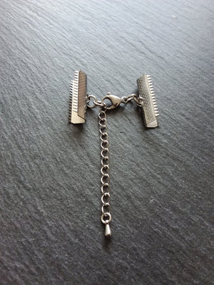 4 or 20 Stainless Steel Patterned Crimp End Sets for 25mm (1 inch) Ribbon with Lobster Clasps & Extender Chain