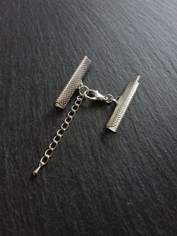 5 or 25 Silver Plated Crimp End Sets for 35mm (1 3/8") Wide Chokers with Extender Chain