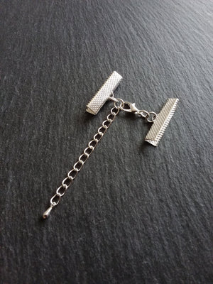 5 or 25 Silver Plated Crimp End Sets for 25mm (1 inch) Wide Ribbon Chokers with Extender Chain