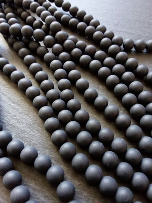 8mm Frosted Natural Black Agate Undyed Gemstone Round Beads Full 15.7 inch Strand
