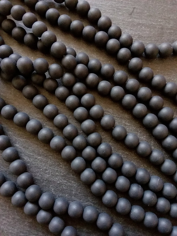 8mm Frosted Natural Black Agate Undyed Gemstone Round Beads Full 15.7 inch Strand