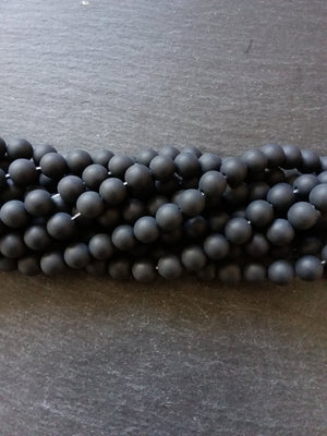 8mm Frosted Natural Black Agate Undyed Gemstone Round Beads Full 15.7 inch Strand