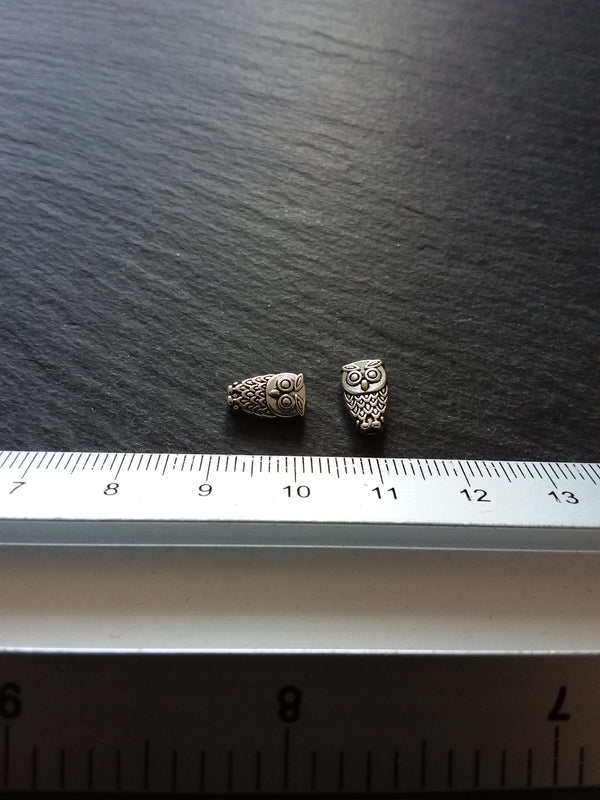 10 or 50 Owl Beads Antique Silver Tone 6x10mm. Hole: 1mm Nickel FREE