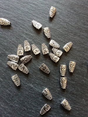 10 or 50 Owl Beads Antique Silver Tone 6x10mm. Hole: 1mm Nickel FREE