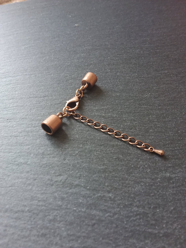 4 or 20 Antique Copper End Cap Sets for 5.5mm Cord with or without Extender Chain (5.8mm caps)