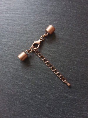4 or 20 Antique Copper End Cap Sets for 5.5mm Cord with or without Extender Chain (5.8mm caps)
